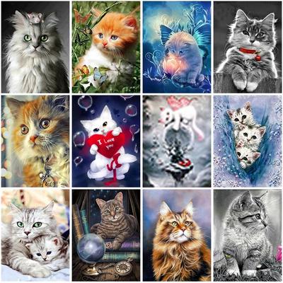 Pintura de diamante 5D DIY, Animal gato, resina cuadrada completa, bordado de diamantes de imitación, cuadro de punto de cruz, Kit de decoración del hogar