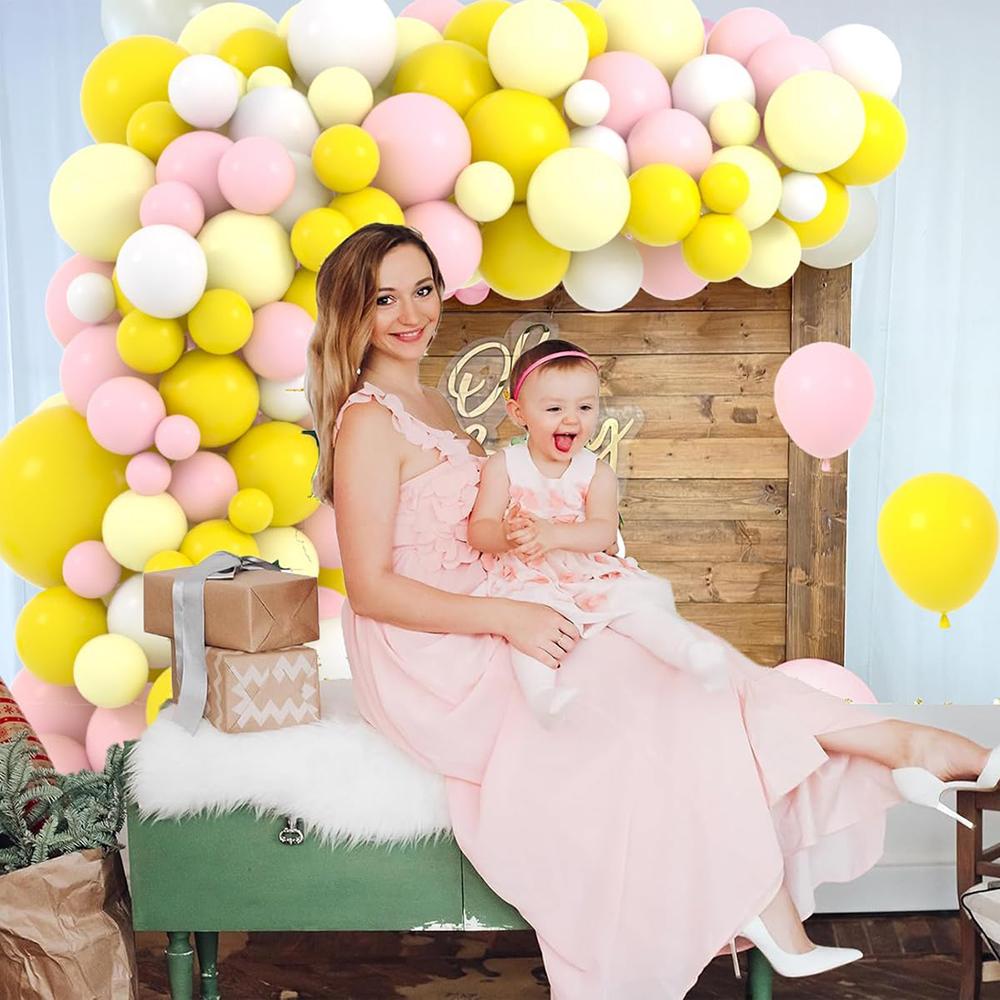 Pastel Yellow Pink Balloons Garland Kit Yellow White Balloon Arch Wedding Anniversary Home Birthday Party Baby Shower Decoration