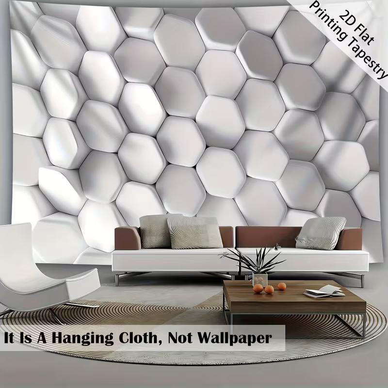 2D Effect Hexagon Tapestry Minimalist White Geometric Room Background