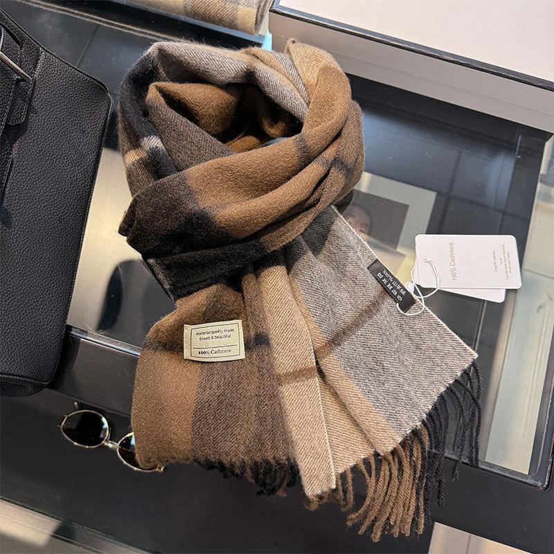 100% Pure Cashmere Scarf Female Winter Warm Cashmere Shawl Checkerboard Grain Design Couple Accessory Premium Windproof Scarf