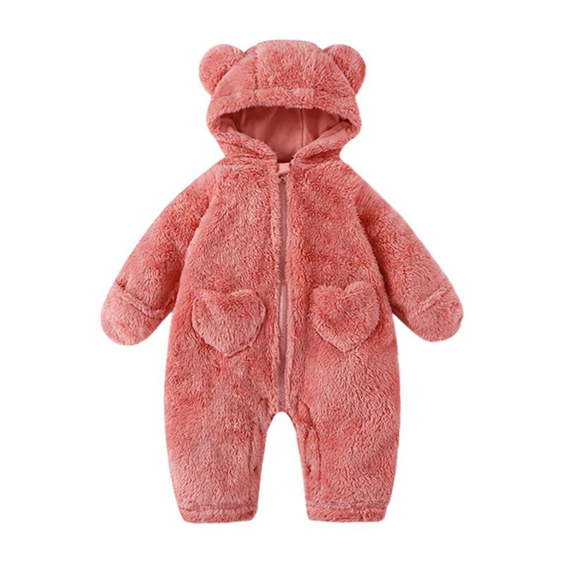 Infant Baby Hooded Romper Plush Jumpsuit