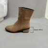 Side Zipper Coarse Heel Suede Martin Boots Women's Medium Heel Large Size Thin Short Naked Boots