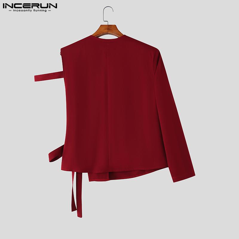 INCERUN Two Pieces Outfits Men One Shoulder Shirt Long Bandage Harem Pants Sets