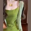 French Green Suspender Dress Women's Summer New Seaside Vacation Style Temperament Wear Dopamine Skirt