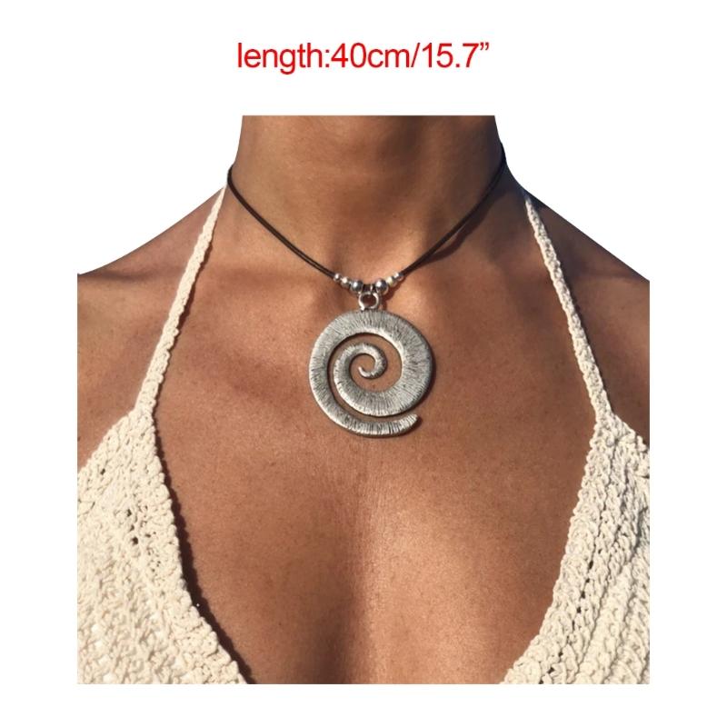 Beach Vacation Conch Pendant Necklace Vintage Spiral-Symbol Necklace Bohemian Ethnic Style Creative-Waxed Rope-Jewelry
