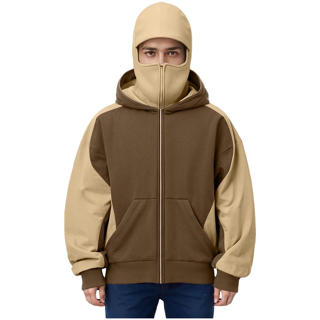 Men's Double Hood Colorblock Loose Trendy Hood Cardigan Zipper Hoodie