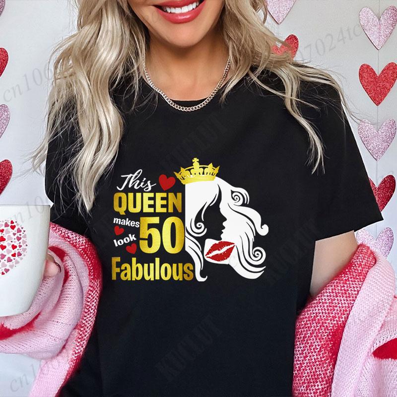 Fashion 50th Year Birthday T Shirt for Women Clothing Harajuku Birthday Party Y2k Tops Short Sleeve Tees Aesthetic Clothing