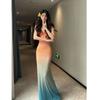 Sunset Skirt Beautiful Smudge Gradual Change Elastic Mesh Dress Thailand Sanya Seaside Vacation Bag Arm Fishtail Dress