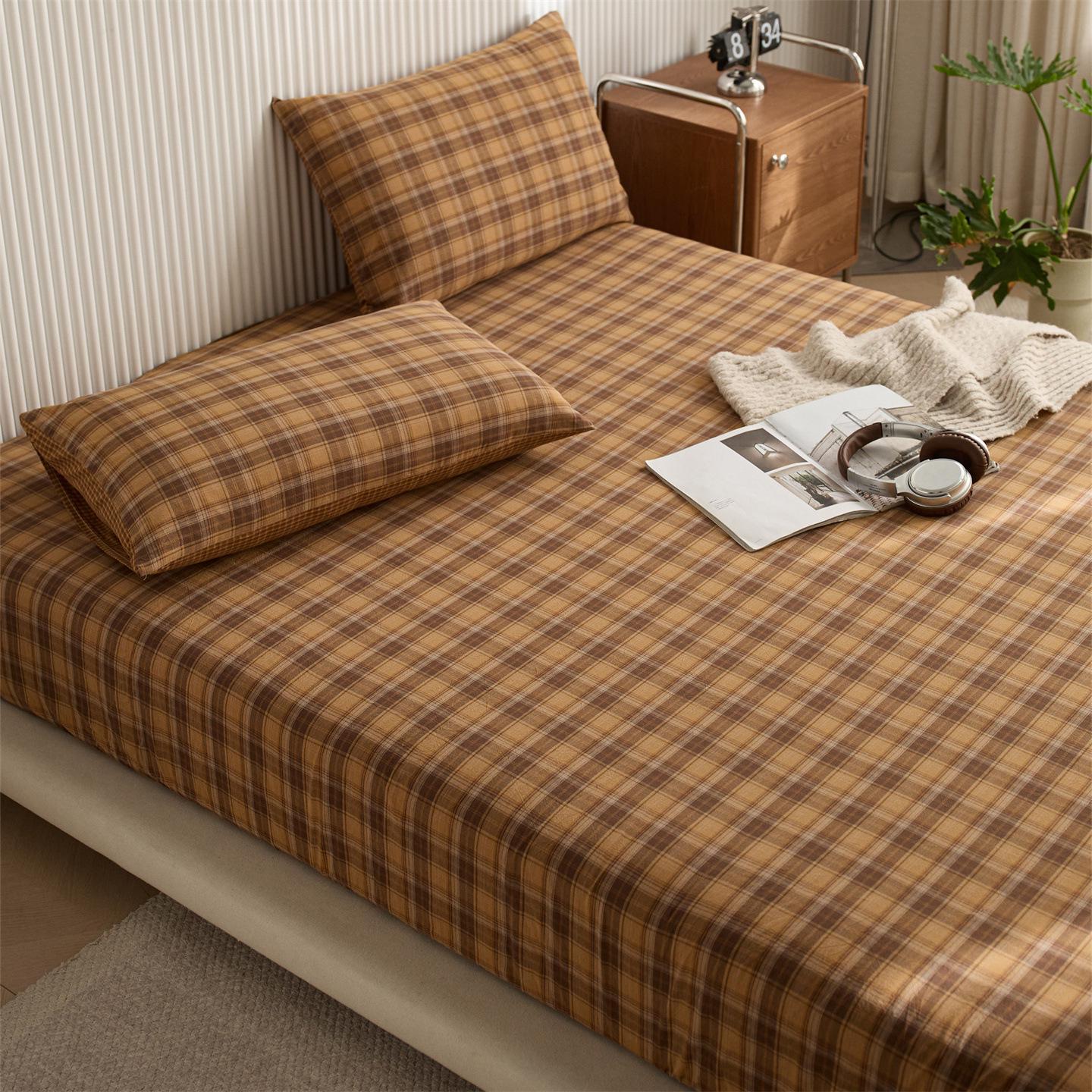 Retro Checkered 100% Cotton Yarn-Dyed Fitted Sheet - Pure Cotton Large Check Bedding 120*200cm Fitted Sheet