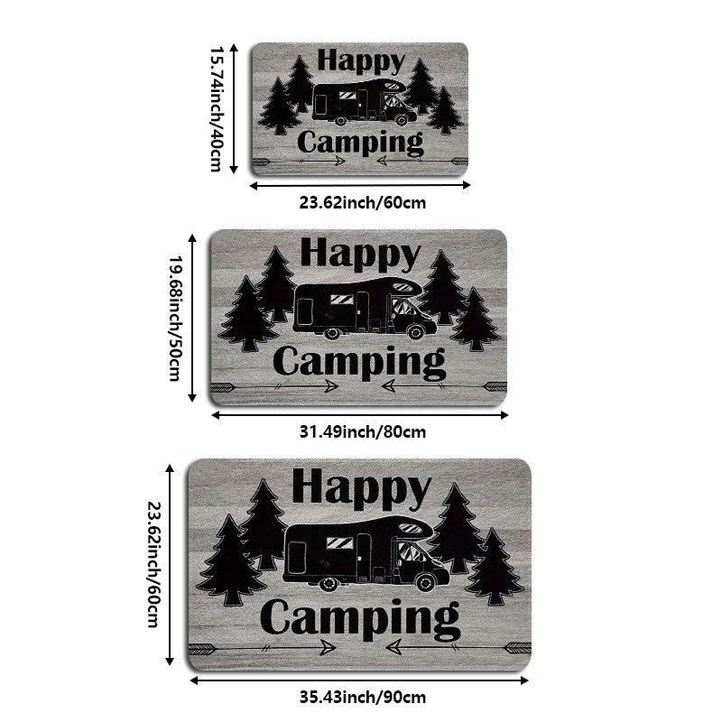 VIKAMA Happy Camping RV Doormat Camper Van Pine Tree Non Slip Absorbent Floor Mat Camper Trailer Outdoor Entryway Home Decor Mat