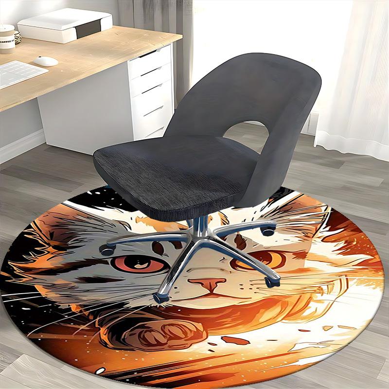 1pc Anime Cat Round Carpet Office Chair Mat, Non Slip Rug for Home Decor, Gaming Room Flooring, Gift