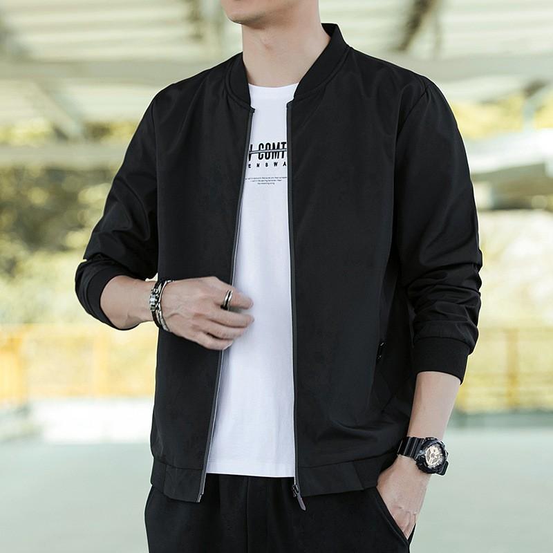 

Мужская куртка для отдыха весна-осень, однотонная и удобная ветрозащитная куртка на молнии M чёрный