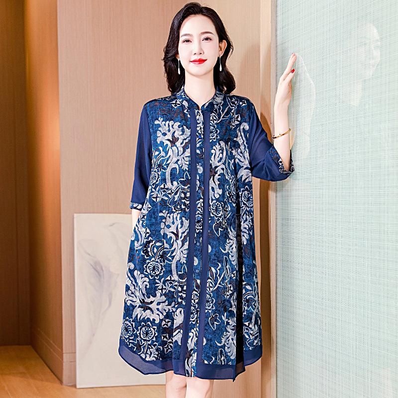 

Elegant Blue & White Porcelain Silk Dress for Mature Women - Summer Fashion 5XL (Recommended 75-82.5 kg) синий