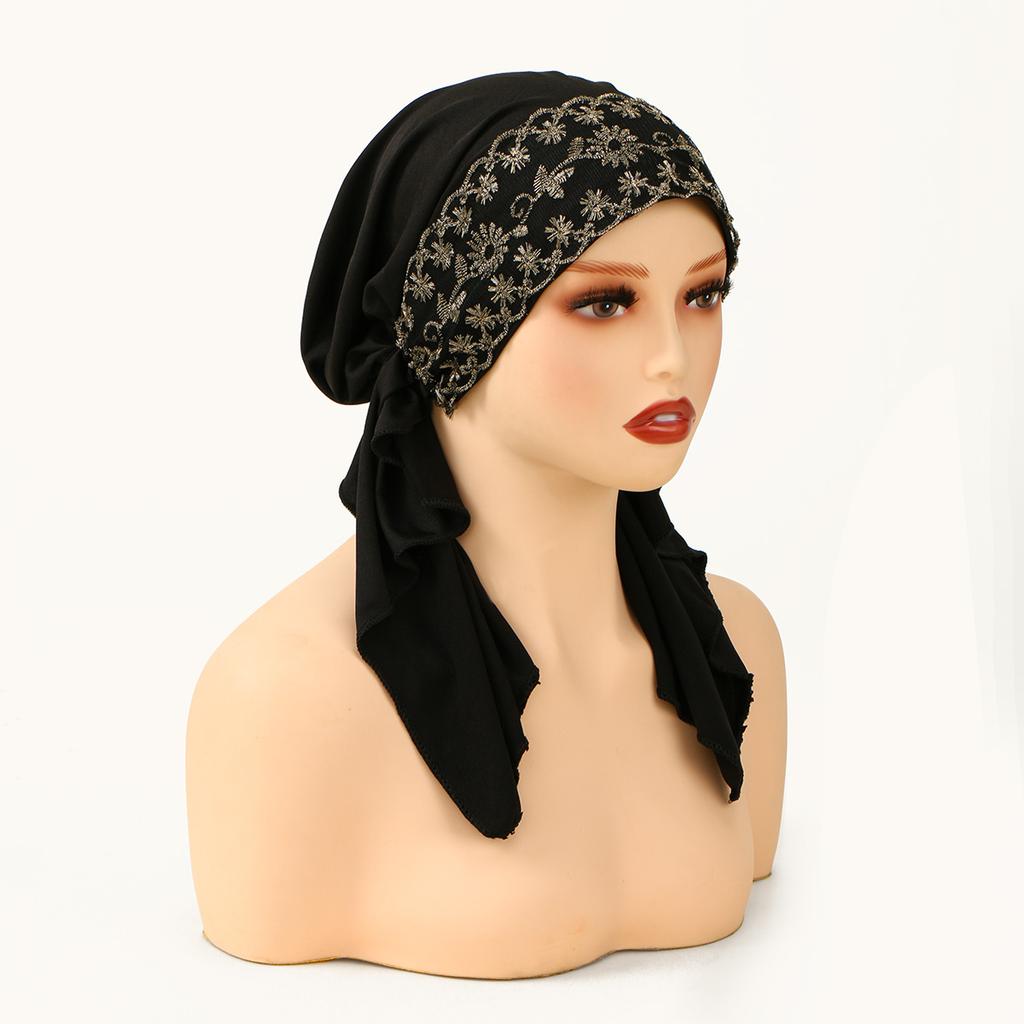 Golden Stripes Elastic Hat Cap For Woman Muslim Hijab Headband Middle East Instant Scarf Hijab Islamic Turban Bandana 20*43Cm