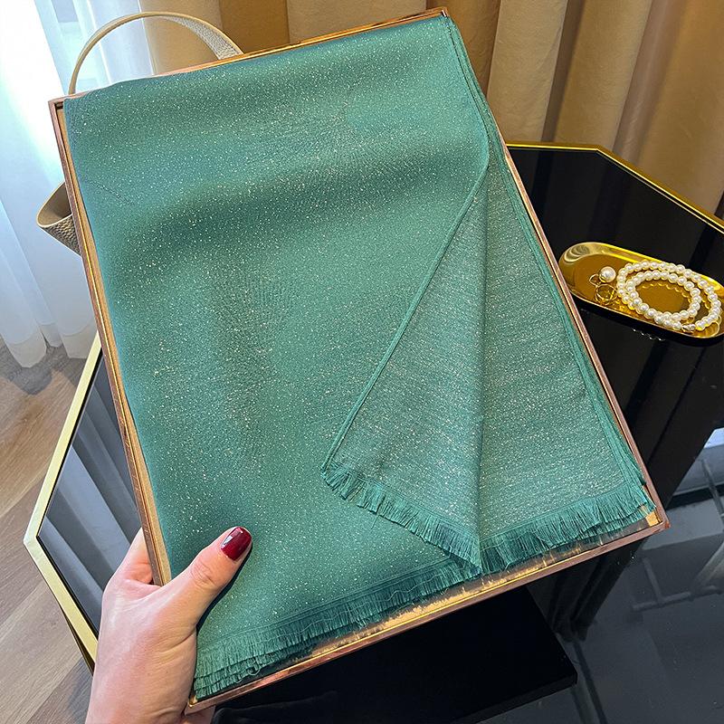 

Весенне-летний шарф из искусственного шелка, женский модный универсальный уличный платок, усовершенствованный пылезащитный солнцезащитный шарф из тенселя и хлопка, женский зелёный