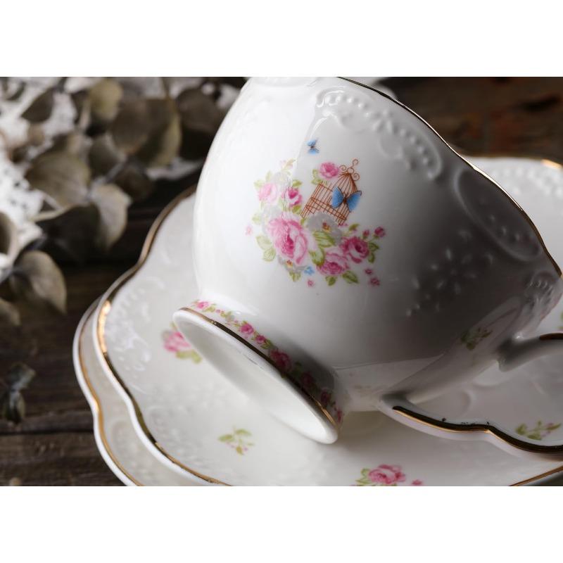 Vintage Porzellan Blumenserie Teesets, Teetasse Untertasse Set mit Teekannenwärmer - Filter und Löffel, 16 Stück in 1 Set