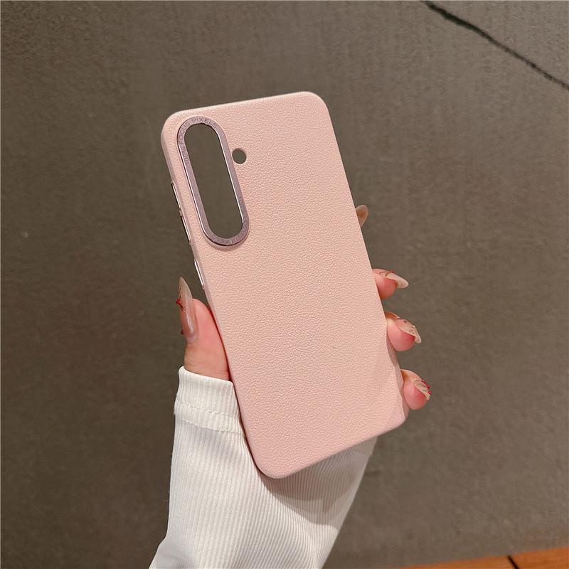 For Samsung Galaxy S24 Plus Ultra Durable Metal Big Hole Lens Frame Litchi Grain PC Case Anti-fingerprint Protector Back Cover Shell
