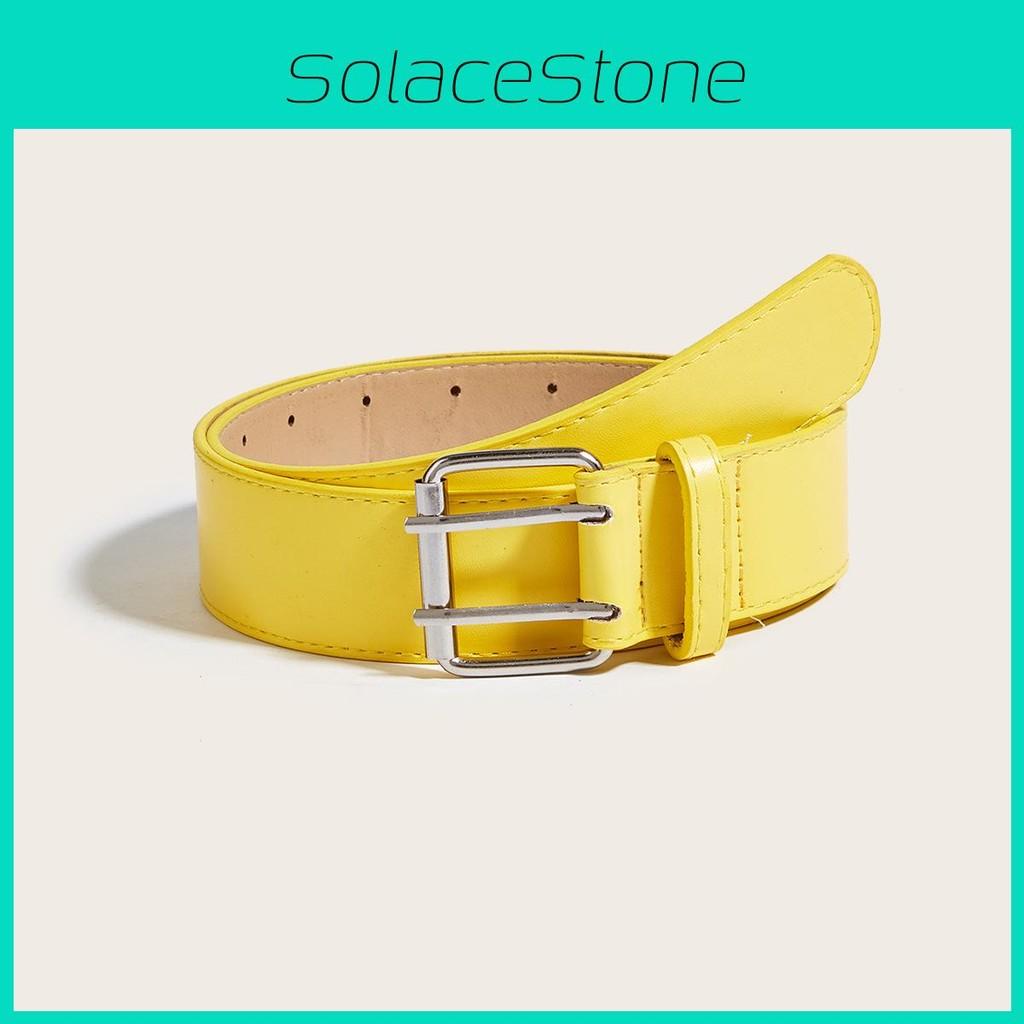 Color Solid Simple Metal Square Buckle Decoration Women Casual Belt Daily For