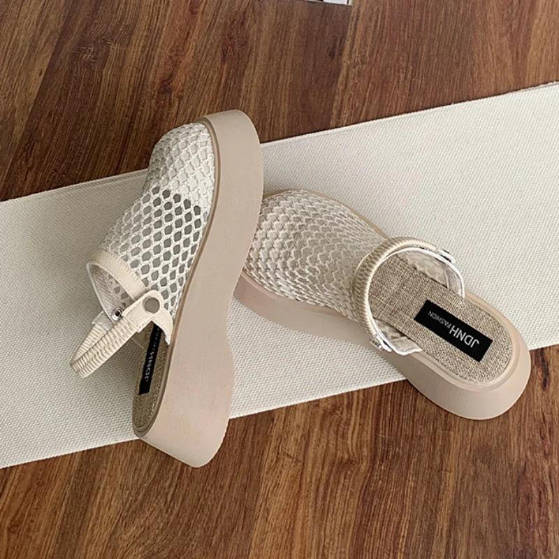 Thick Soled Baotou Sandals 2026 Summer New Style One Foot Half Slippers with Hollow and Breathable Holes, Two Pairs of Sandals