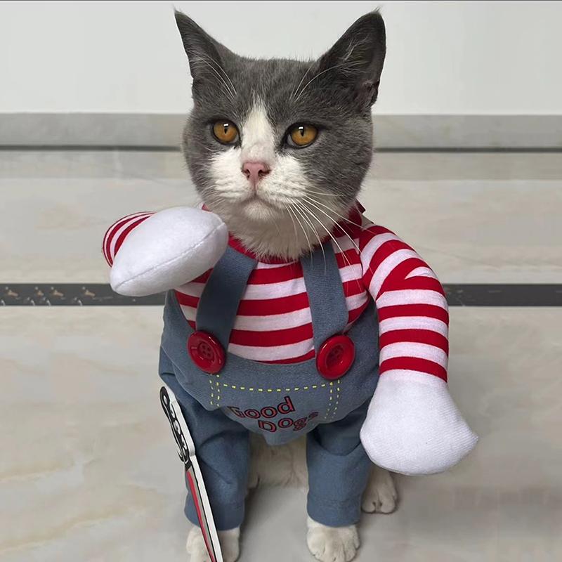 Costum de pisici Cosplay pentru câini de talie mică, mijlocie, pisici, haine amuzante pentru pisicuțe de Halloween, salopete moi confortabile pentru animale de companie, ținute chihuahua Yorkshire
