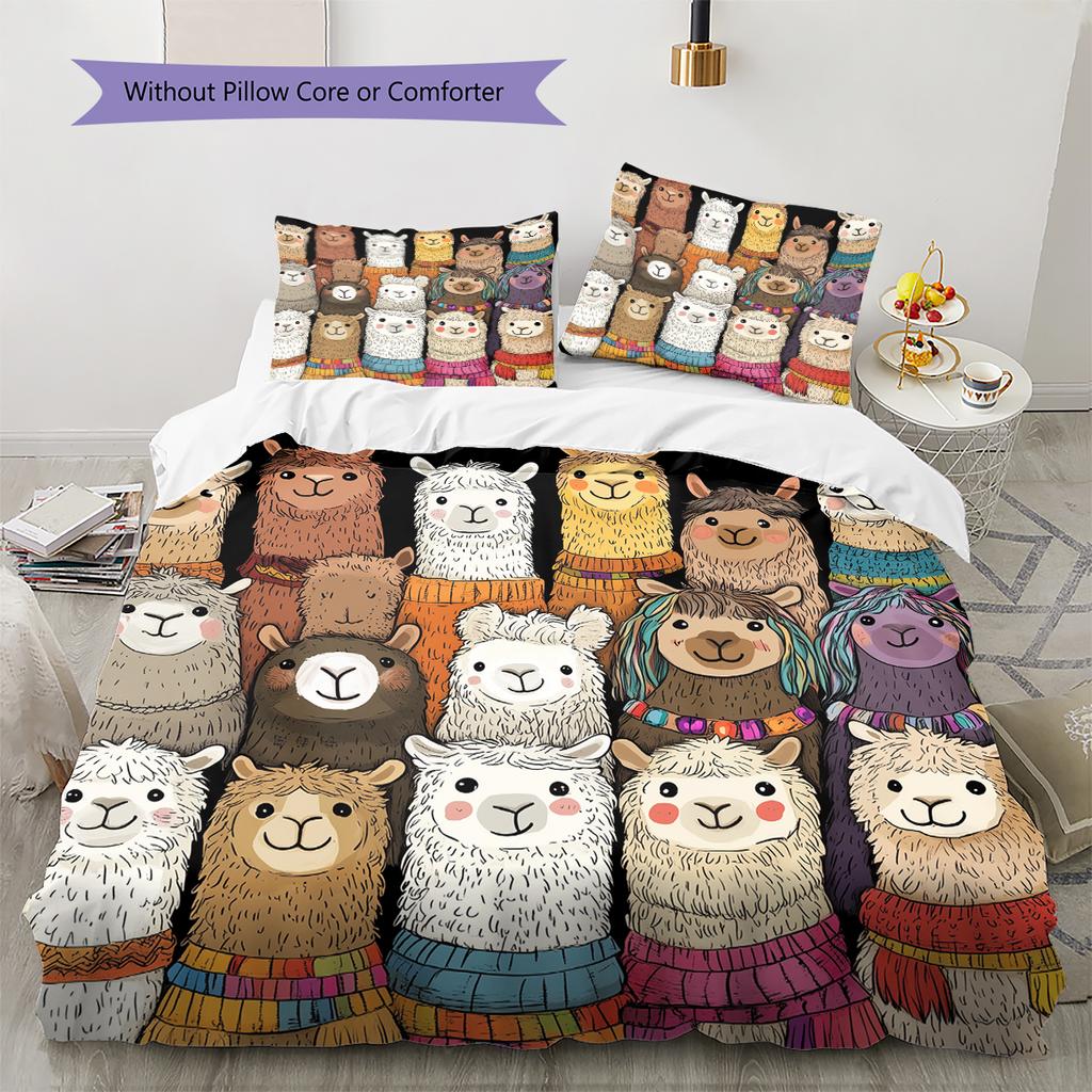 Biancheria da letto con motivo alpaca Decorazione per la casa Regalo di compleanno (1 * copripiumino + 2 * federa, senza nucleo)