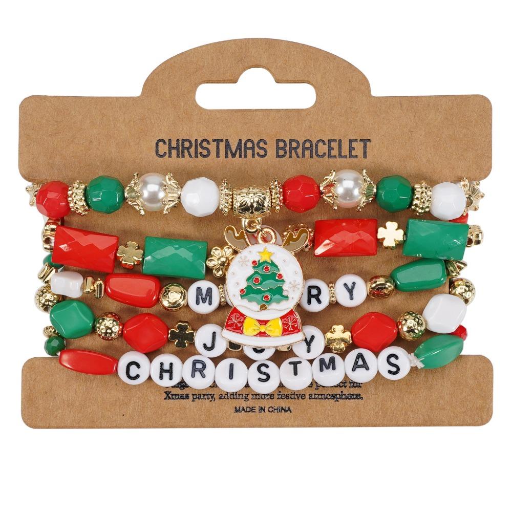 5Pcs Snowman Christmas Bracelet Multi-Layer Stacking Rope Chain Bangle Beaded Bracelet  Gifts