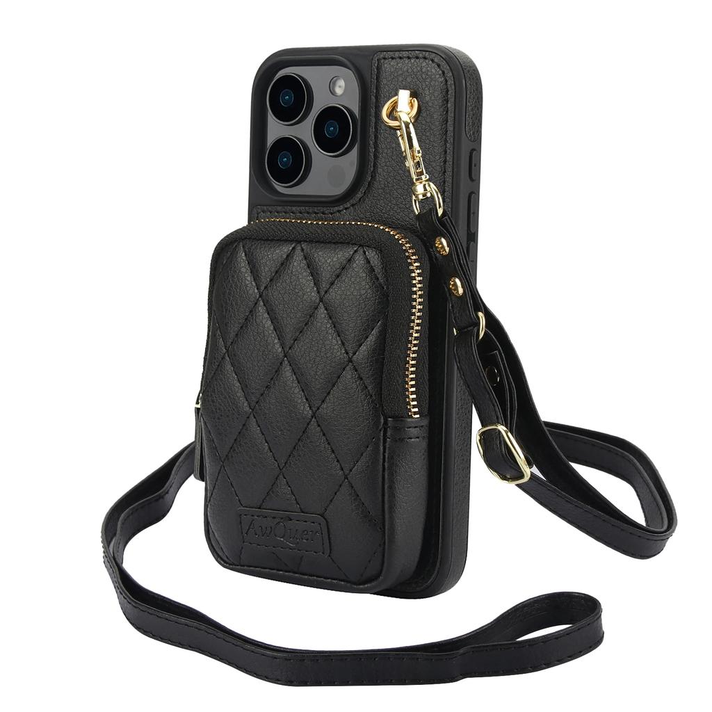Zipper Cards Solt Leather Wallet Crossbody Lanyard Case For iPhone 16 Pro Max 14 15 13 12 11 14Plus Pocket Bag Hand Strap Cover