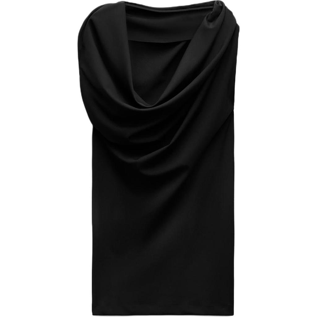 Zara Solid Color Short Draped Sleeveless Dress Women dresses Black 9347550-800