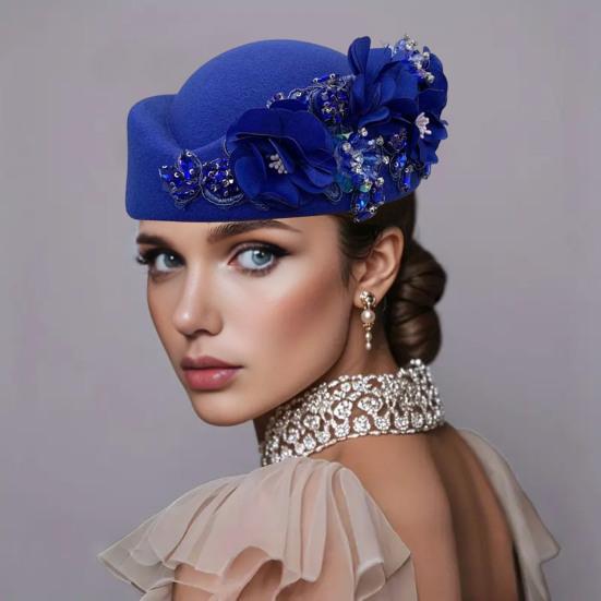 Teselskaphatt for kvinner jenter stoffblomst fascinatorhatt vintage cocktailparty pillbox-hatt rollespill bowler party-tilbehør