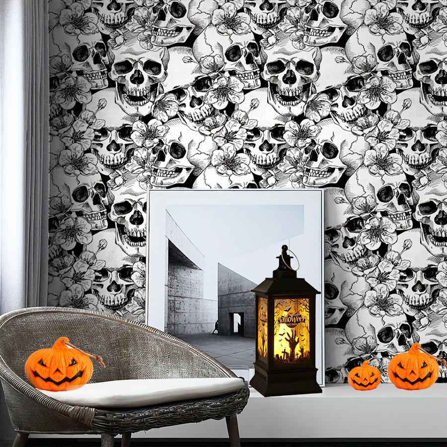 Skull Head Self Adhesive Wallpaper Horror Head Festival Party Room Renovation Stickers Background Wall Self Adhesive Wallpaper