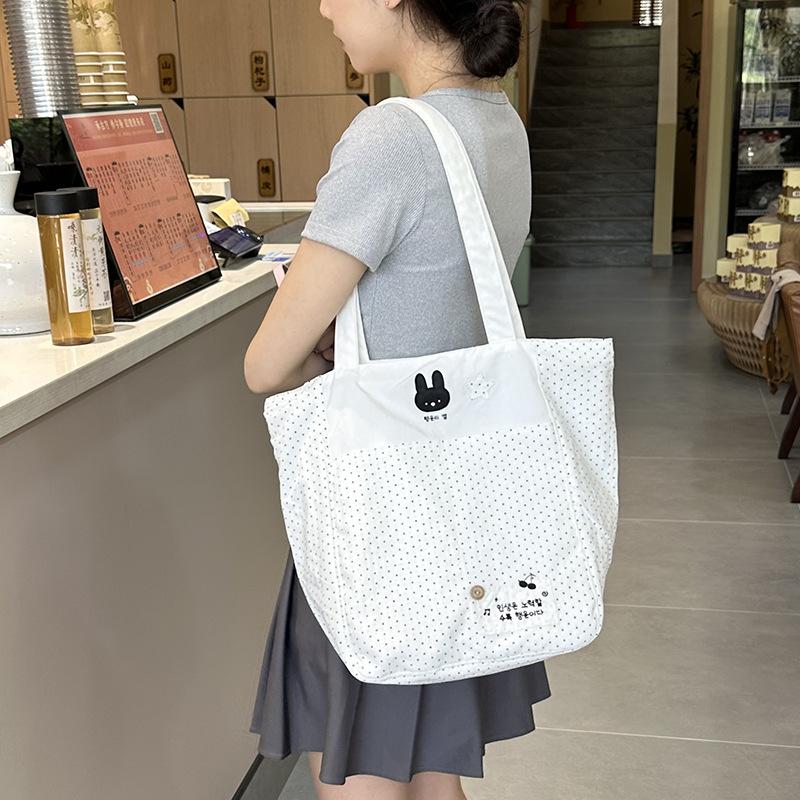 

Simple Polka Dot Women s Large Capacity Shoulder Bags Casual Sweet Ladies Commuter Handbags Cute Print Female Portable Tote Bag білий