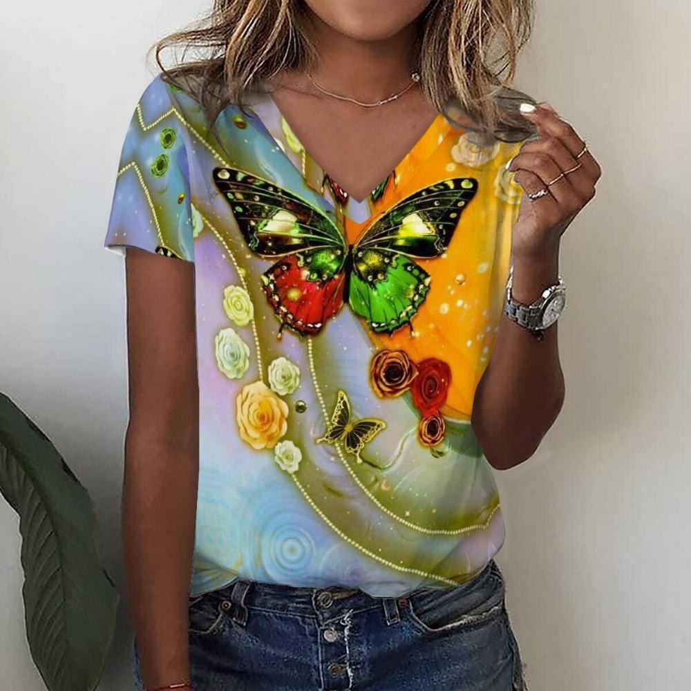 Fashion Sunflower Floral 3D Print Summer Women V-Neck  Harajuku Oversized Streetwear Y2k