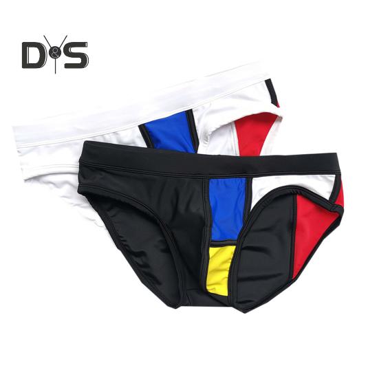 Men Swimming Trunks Elastic Soft Quick Dry Breathable Slim Fit Color Matching Mid Waist Bathing Briefs Surfing Water Sports Swimming Shorts