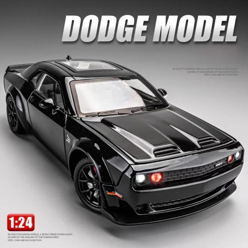 Maßstab 1/24 Dodge Challenger Hellcat SRT Legierung Modellauto Diecast Metall Miniaturauto Ton und Licht Sammlung Kinderspielzeug Fahrzeug