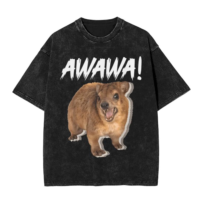Klippschliefer Awawa Niedlicher Schliefer Meme T-Shirts für Unisex Schliefer-Liebhaber Wütender Schliefer T-Shirt Rundhals T-Shirt Kurzarm Kleidung