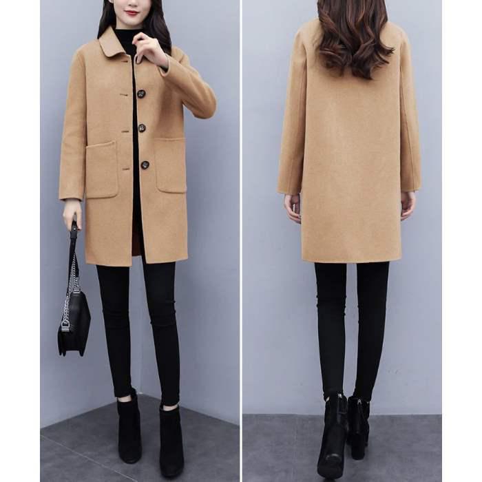 Women's Mid-length Wool Coat - 2025 Autumn/Winter Korean Style, Loose Fit, Plus Size, Slimming, Age-reducing.