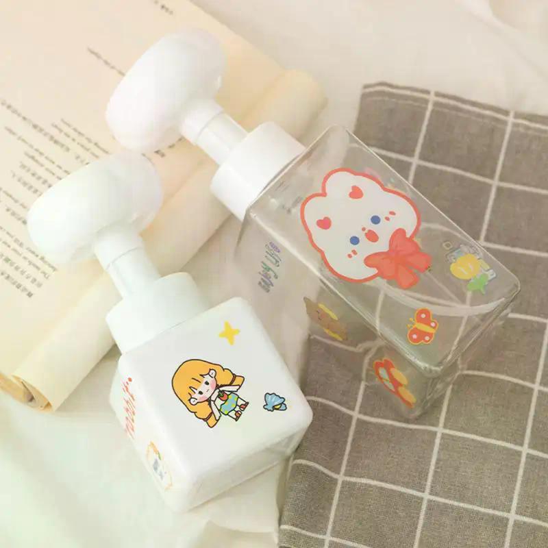 250/450ml Flower Shape Foam Pump Dispenser Bottle Plastic SquareEmpty Liquid Hand Soap Shampoo Container Cartoon Jar For Home