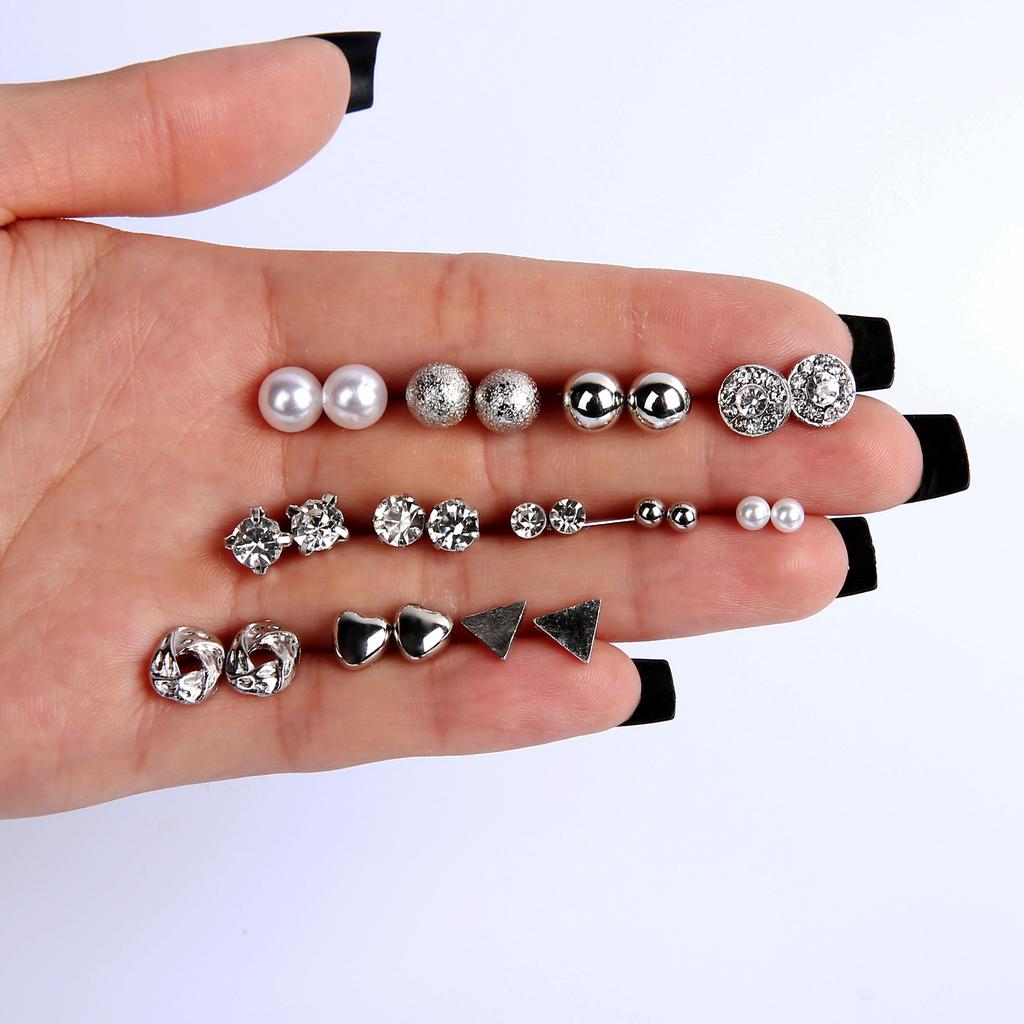 Earrings, Fashion Pearl Sparkling Diamond Zircon 12 Pairs Combination Set Earrings