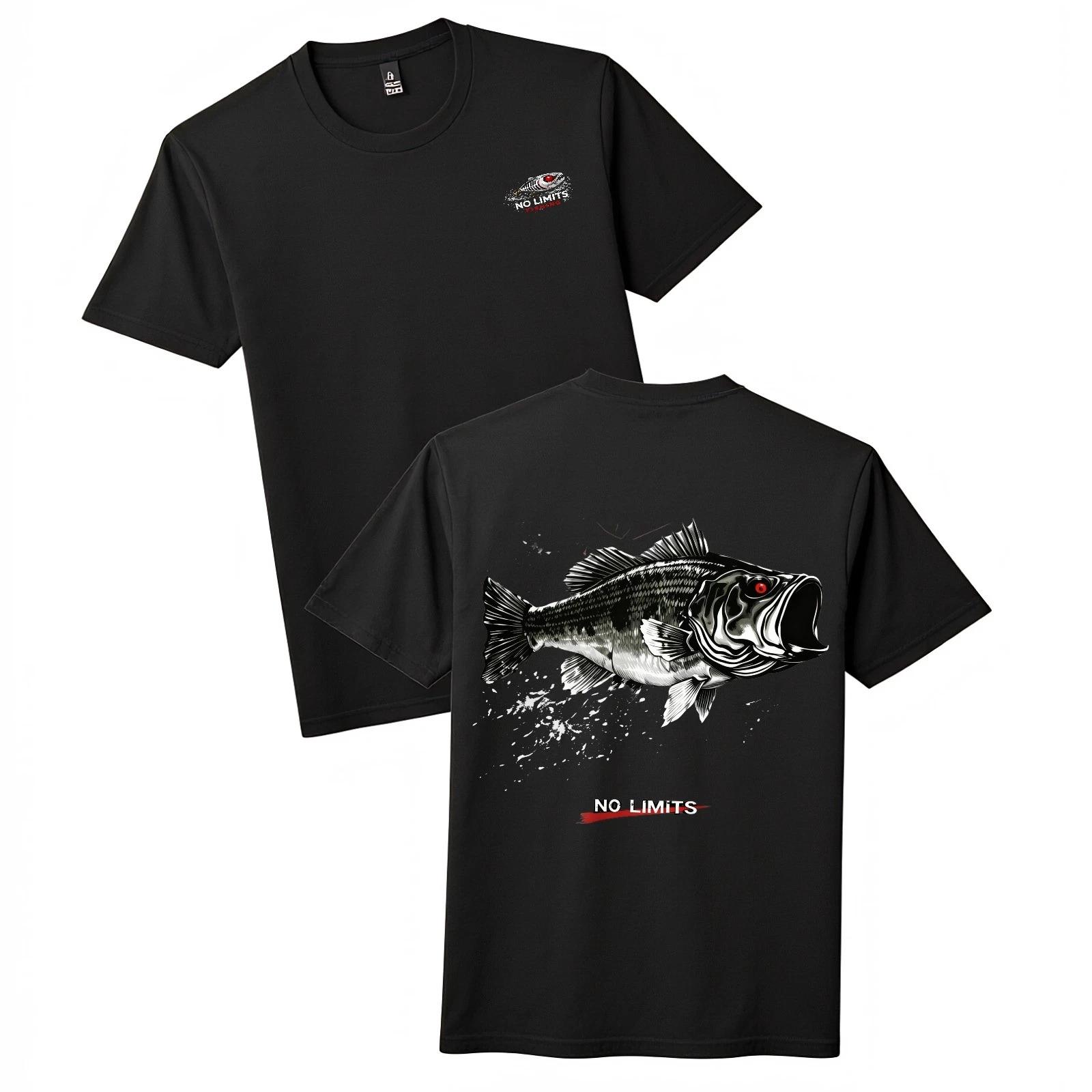 

Vintage Bass Fishing Graphic 2-Sided Tee Unisex No Limits Fisherman Gift T-Shirt S
