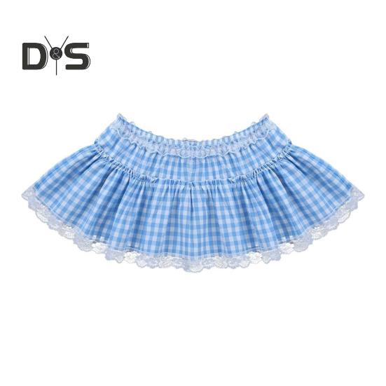 Miniskjørt Middels høyde Elastisk midje Rutete trykk Blondesøm Volang Kort skjørt A-linje Halloween Cosplay Rollespillskjørt