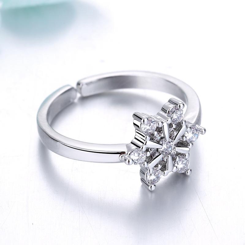 2026 Japanese and Korean Ins Fashion Snowflake Ring Women's Opening Adjustable High-end Zircon Ring Simple Trend Hand Jewelry