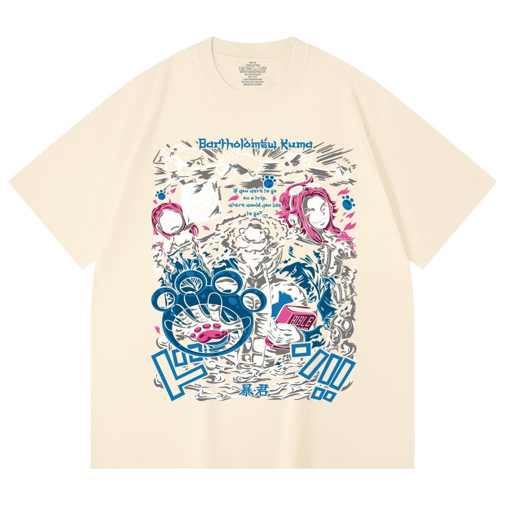 230 Gsm 100% Cotton One Piece V46 Kuma Print Unisex Heavy Cotton T Shirt