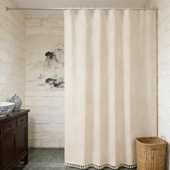 Boho Zasłona Prysznicowa z Frędzlami Zasłona Prysznicowa Farmhouse Zasłona Kąpielowa z Frędzlami i Oczkami Haczyki do Dekoracji Domu RV Łazienki