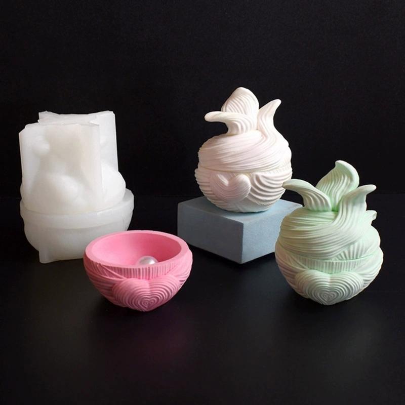 Rotating Stripe Resin Mold with Lid Candle Jar Silicone Mould Jewelry Display Storage Box Mold Epoxy Resin Casting Mould