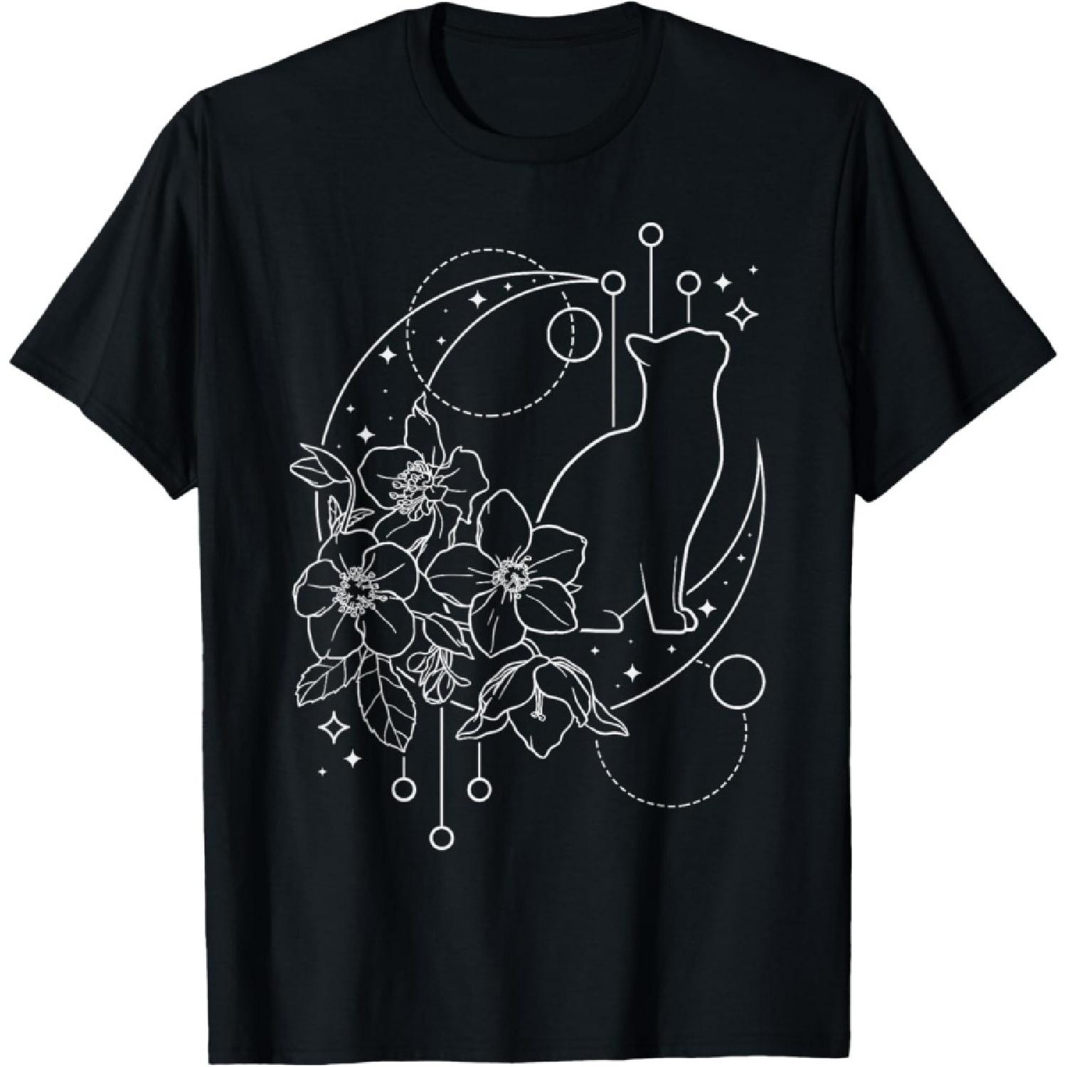 Astrology, Cat with Floral Crescent moon, Dream catcher Men Women T-Shirt S