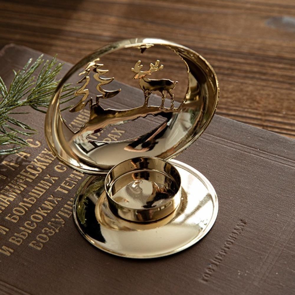 Nordic Style Christmas Candle Holder Deer Bell Christmas Tree Golden Iron Candlestick Candle Stand Candlestick Table Ornament