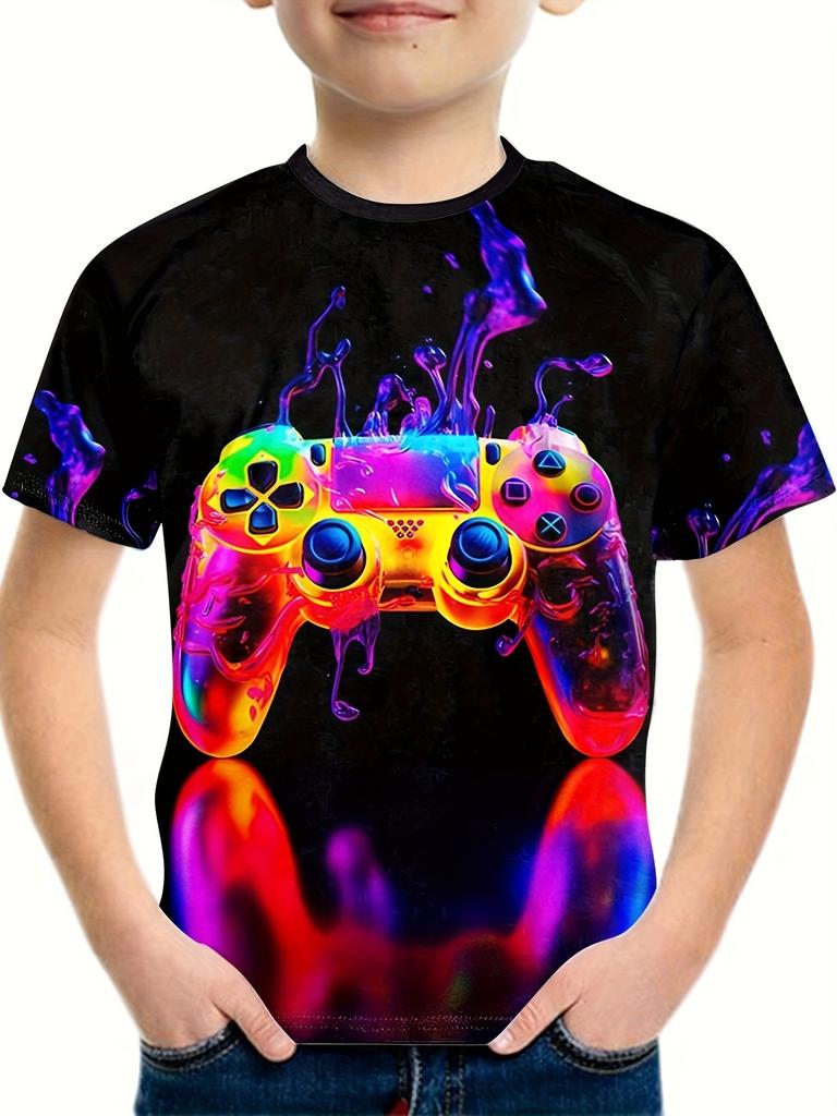 T-shirt per Ragazzi Manica Corta Stampa 3D Gamepad Abbigliamento Estivo per Bambini Moda Casual Girocollo Maglietta per Ragazzi Top Abbigliamento per Bambini
