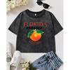 Florida Oranges Fresh Fruit Print Washed Tee Shirt Women Cotton Comfortable T-Shirts Casual Slim Short Sleeve Clothes
