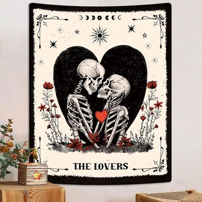 The Lovers Skull Tapestry Wall Hanging Black and White Skeleton Tapestries Vertical Witchy Gothic Wall Bedroom Decor for Living