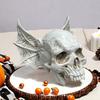 Bat Skull Figure Ornament Realistic Design Resin Hand-painted Gothic Ornament